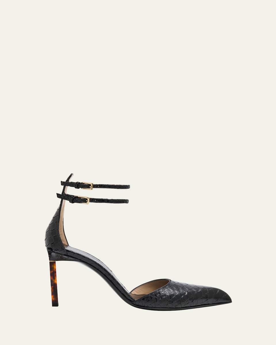 Python Stamped Leather Double Ankle Strap Pumps